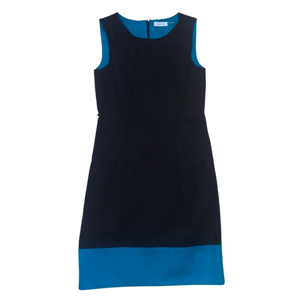 Calvin Klein Sleeveless Black Teal Sheath Dress Minimal Colorblock Capsule 90s